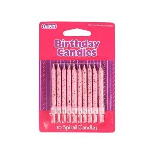 10 Glitter Candles with Holder - Pink